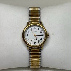 Timex women’s watch quartz analog silver gold tone 25mm round case running